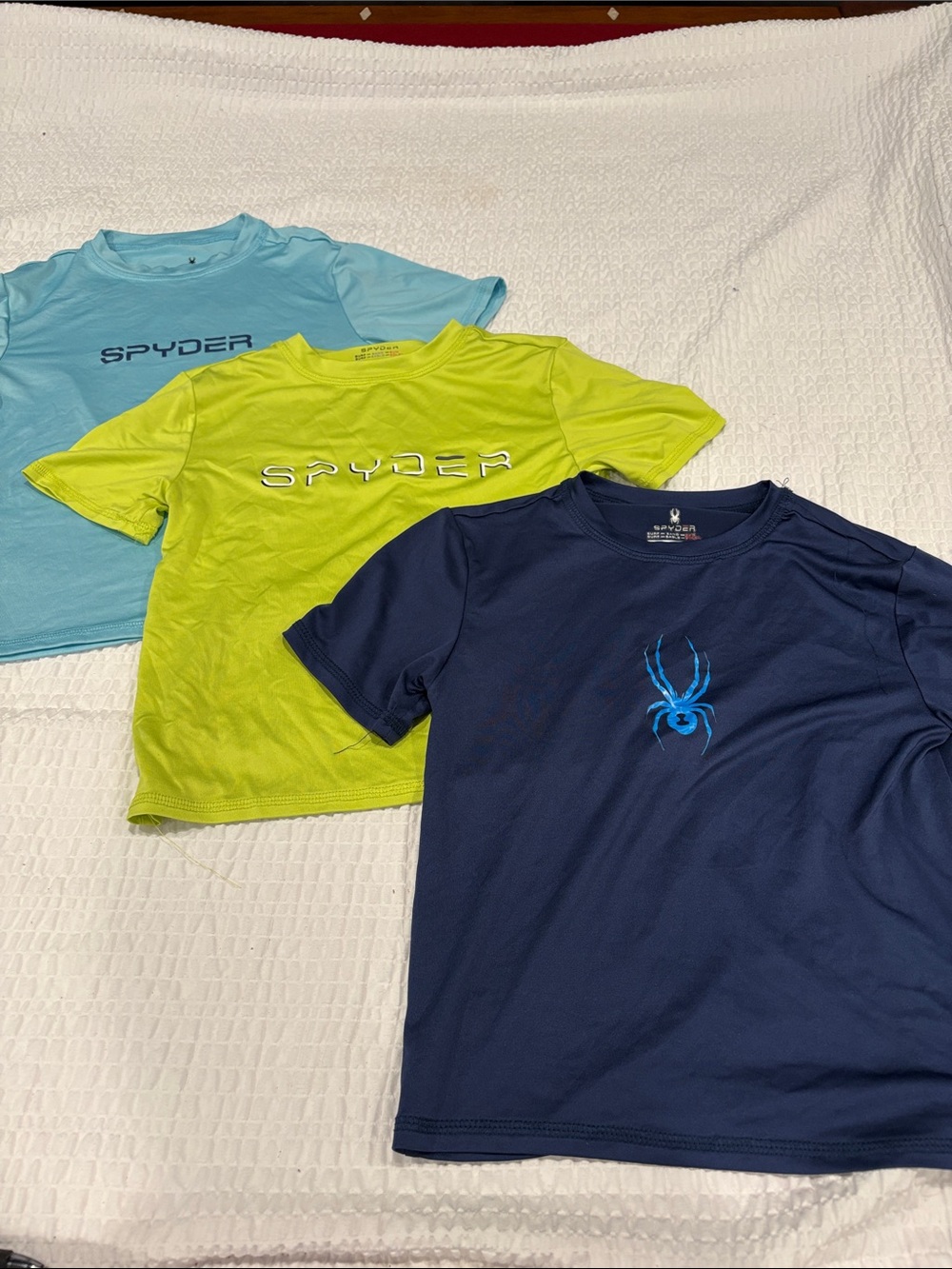 Spyder Kids Short Sleeve Tees - Navy, Lime, Light Blue
Size S Boys